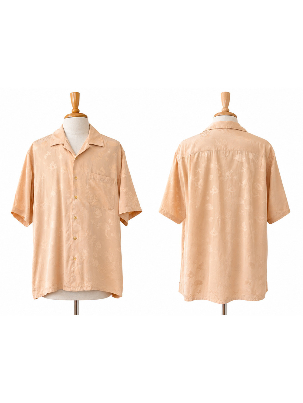Riscatto Men's XL 100% Silk Peach Jacquard Tropical Fish Camp Shirt